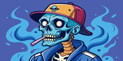 Fototapeta premium Skeleton wearing a blue base graphic design
