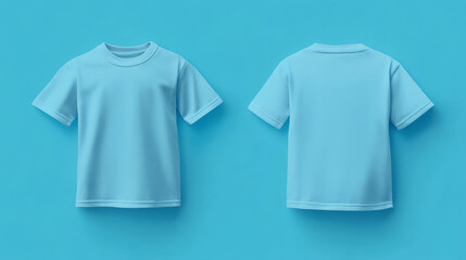 Naklejka premium Blank kids’ t-shirt mockup in light blue color, front and back perspectives, ideal for custom print templates.