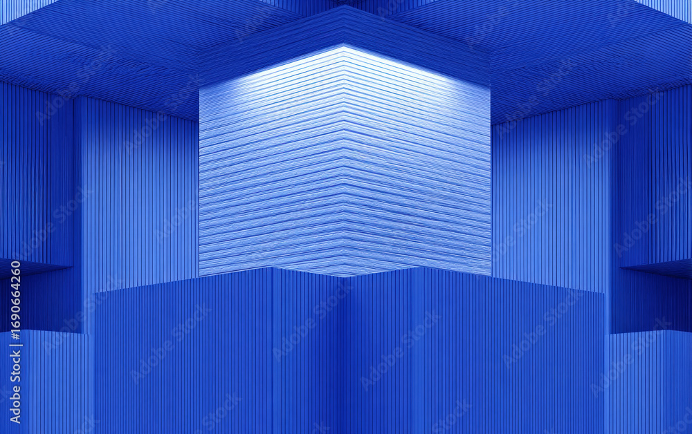 Poster blue abstract geometric structure with light source in the center