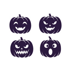 Four spooky halloween pumpkin faces icons vector illustration for holiday design vector