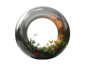 Circular, glass orb,  floral display,  modern design