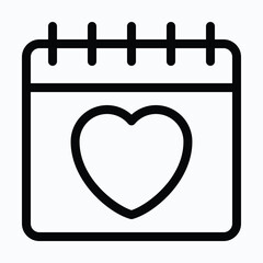 Valentines Day Calendar, Love Calendar, Heart Vector Icon, Lineal Vector Icon.