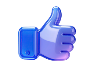 3D rendered, glossy, light-purple-blue thumb-up hand icon