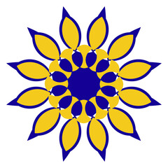 Blue and yellow decorative flower mandala design element