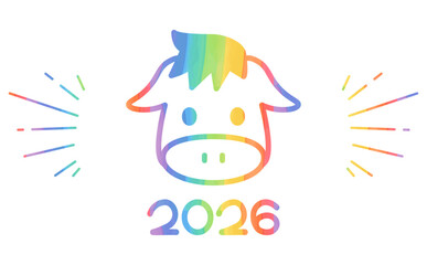 2026年の午年レインボー馬の年賀状イラスト