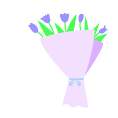 Bouquet of Purple Tulips in Paper Wrapping Illustration