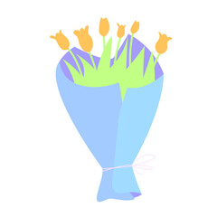Bouquet of Yellow Tulips Wrapped in Blue Paper Illustration