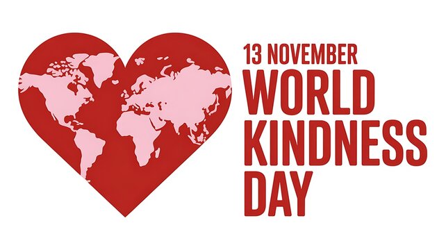 World kindness day heart with world map and november 13 text