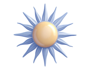 3D sunburst, light blue rays, pale yellow center