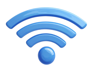 Blue Wi-Fi symbol, three curved lines, glossy effect