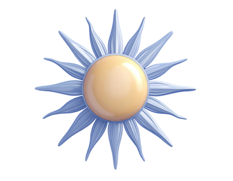3D sunburst, light blue rays, pale yellow center