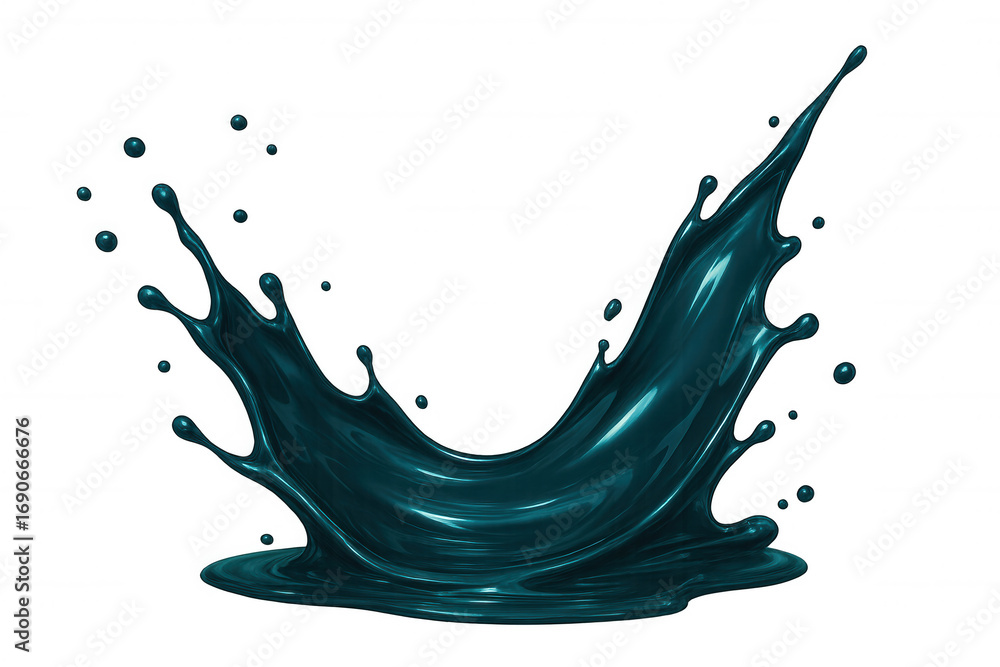 Poster dynamic teal liquid splashing, creating a vibrant and dramatic effect against a transparent backgrou