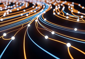 Abstract network of glowing lines and nodes in dark space