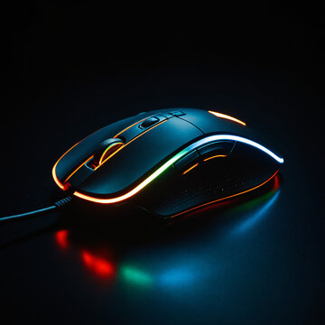 Photo Illuminated Gaming Mouse on Dark Background