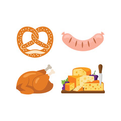 German food icons pretzel sausage roasted chicken cheese platter vector illustration vector