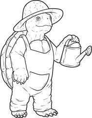 Turtle Gardener Watering can Garden Animal Vector Grphic Art Illustration