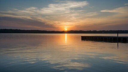 Obraz premium A breathtaking sunset painting the sky with vibrant colors reflected on a tranquil lake