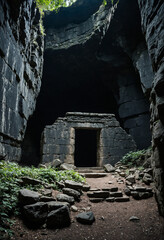 Obraz premium Photo Dark Stone Ruins in a natural cave