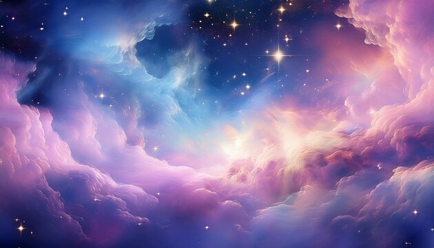 dreamy pastel nebula with soft stars and ethereal cosmic clouds in serene space scene