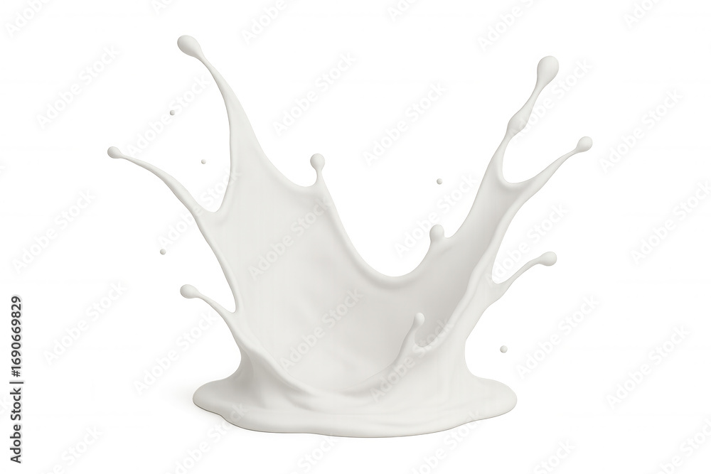 Poster white milk splashing and making a crown shape, isolated on transparent background, ideal for composi