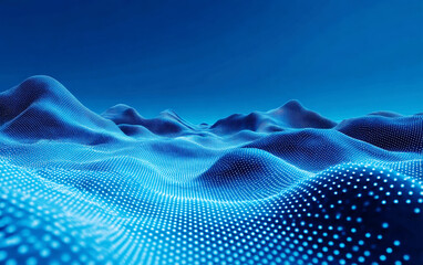 Blue Abstract Digital Landscape with Wave-like Patterns