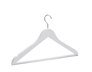 White wooden coat hanger, angled view (2)
