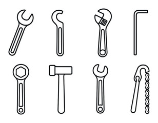 Vector style silhouette icons of assorted hand tools on dark background