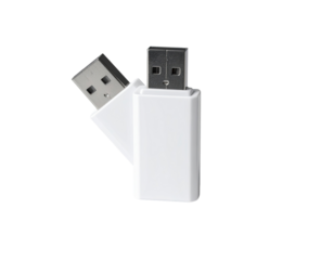 Two USB flash drives, one white casing,  angled,  partially visible,  close-up