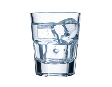 Classic Vodka Shot Glass with Ice Cubes PNG Isolated