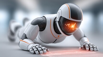 Futuristic medical robot analyzing astronaut with holographic technology for advanced healthcare concepts