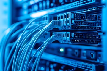 Data center connectivity illuminated, showcasing network infrastructure components