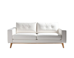 White two-seater sofa with light wooden legs