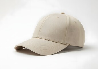 Fototapeta premium Plain beige baseball cap, clean studio product shot, everyday headwear for men and women, minimalist style, versatile fashion accessory