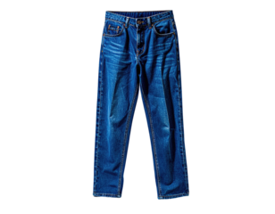Pair of dark-wash jeans, front view,  isolated on black