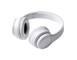 White over-ear headphones, rounded design, simple and clean aesthetic