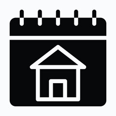 House And Calendar, Rental Property Calendar Vector Icon. Silhouette Style Vector Icon.