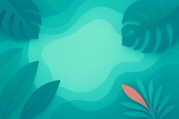 Obraz premium Latar belakang tropis biru toska bergaya paper cut dengan daun monstera dekoratif. 