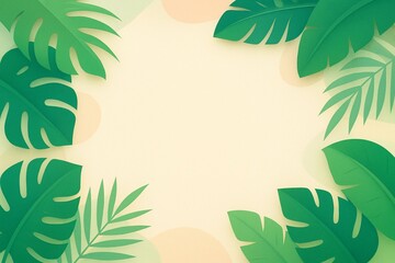 Background tropis krem polos dengan daun hijau, simpel dan elegan untuk berbagai desain.