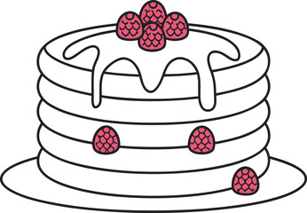 Pancake Stack with Syrup and Raspberries. Delicious Pancake Stack with Fresh Raspberries. Sweet Pancake Stack with Maple Syrup and Berries. Breakfast Pancake Stack with Syrup and Fruits