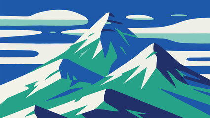 Minimalist Vector Illustration of Snow-Capped Mountain Peaks