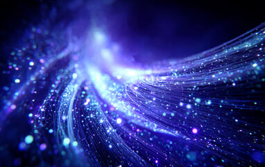 Vibrant Blue Fiber Optic Cables with Glowing Particles