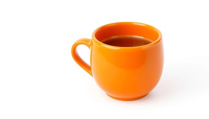 Vibrant orange ceramic coffee cup, isolated on pure white background Clean clipping path provided,  mug,  single