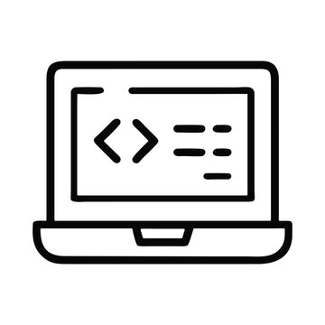 Simple Line Art of a Laptop Showing Coding