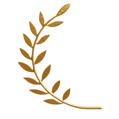 Gold laurel branch and leaves isolated on white, transparent. Golden greek wreath, winner award