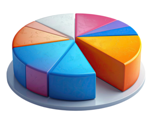 Colorful pie chart slices on a white plate