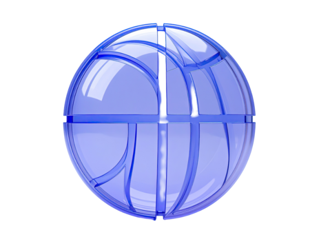 Translucent,  purple-blue sphere,  basketball-style design