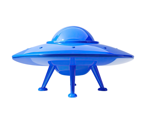 Glossy blue UFO with rounded top and three legs