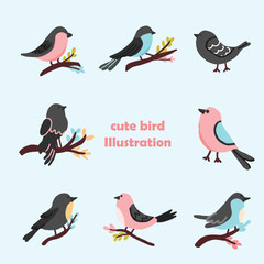 set of collection cute cartoon bird pastel for elements