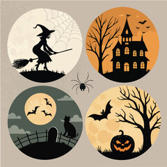Halloween pumpkins and dark castle on background,Happy Halloween message design illustration.

