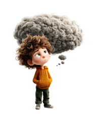 Thoughtful child imagining dreams creative space